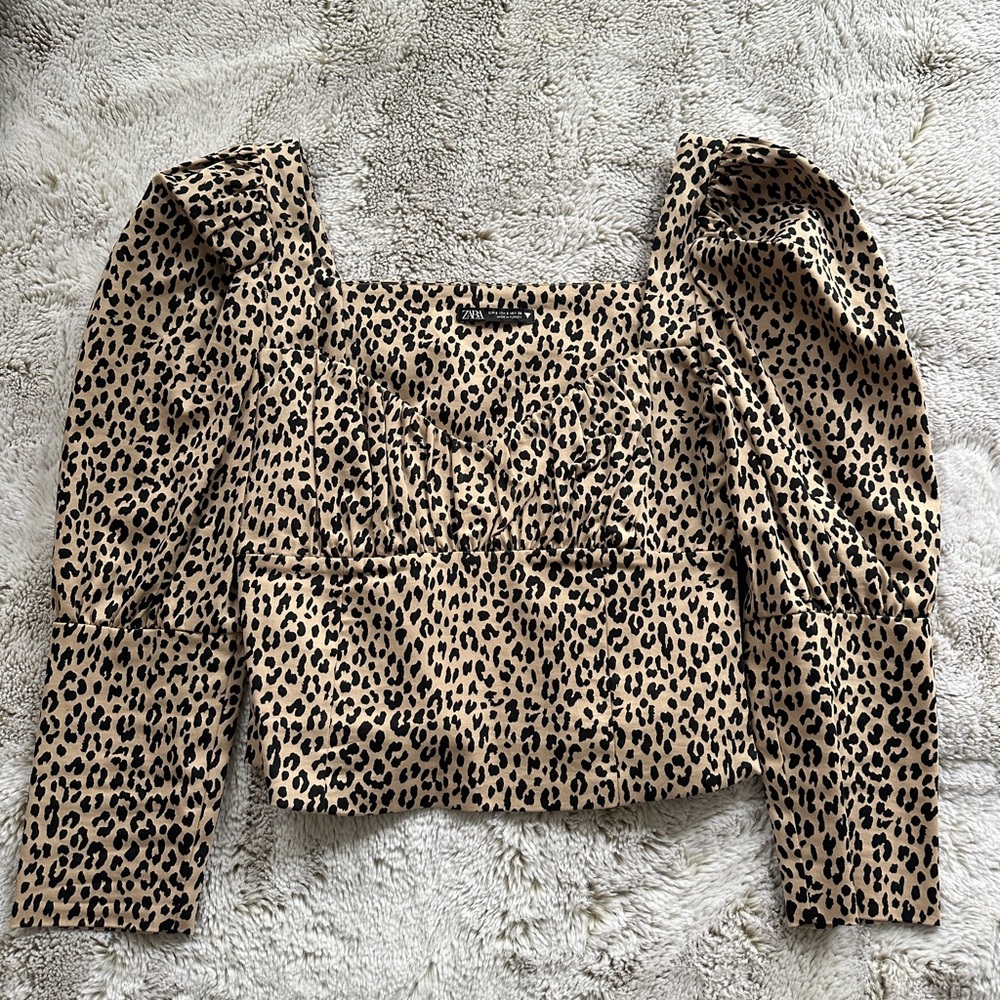 Zara Cheetah Puff Sleeve Top
